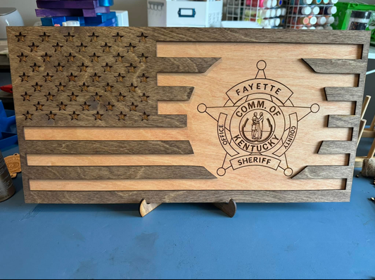 Engraved Wooden Flag – Police Tribute Edition