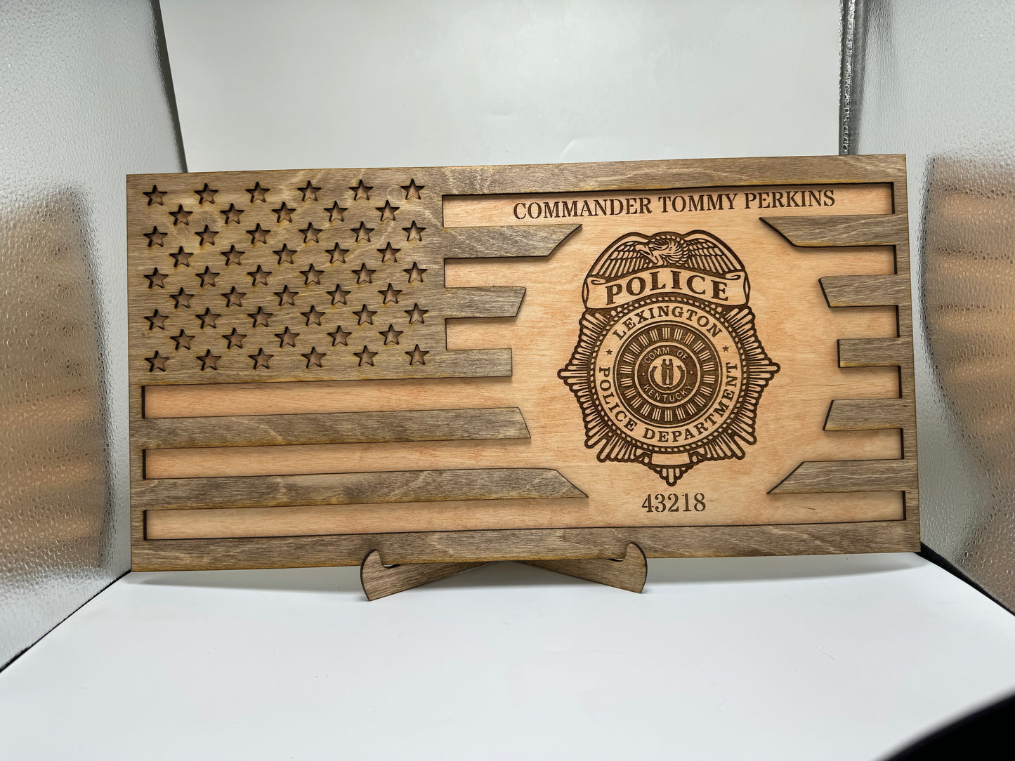 Engraved Wooden Flag – Police Tribute Edition
