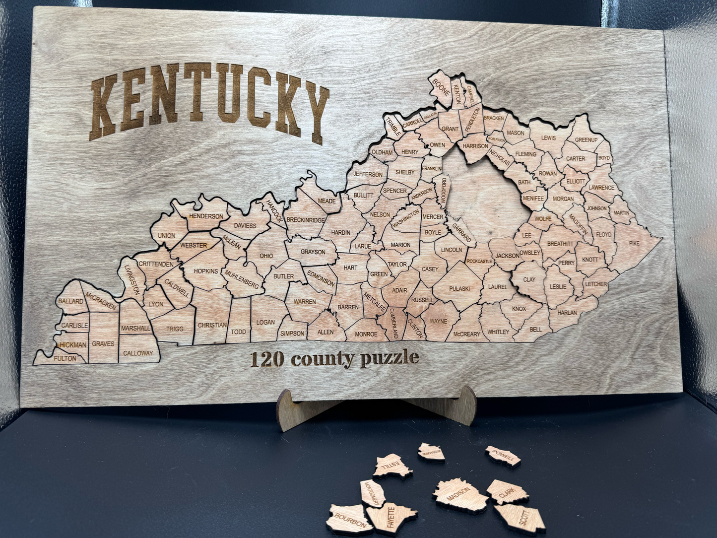 Engraved Kentucky County Puzzle – Handmade Wooden State Map