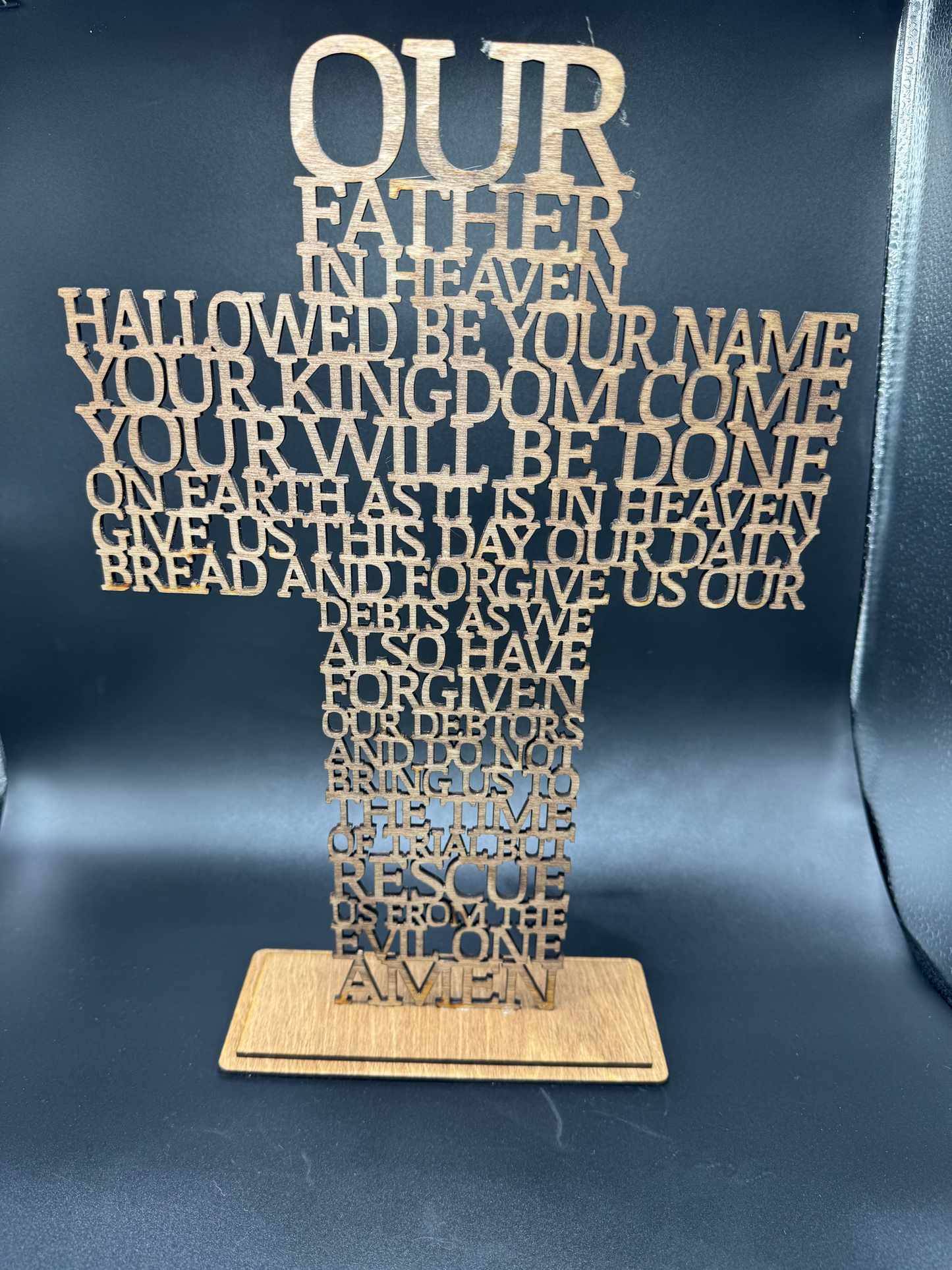 Engraved Wooden Cross – The Lord’s Prayer Design
